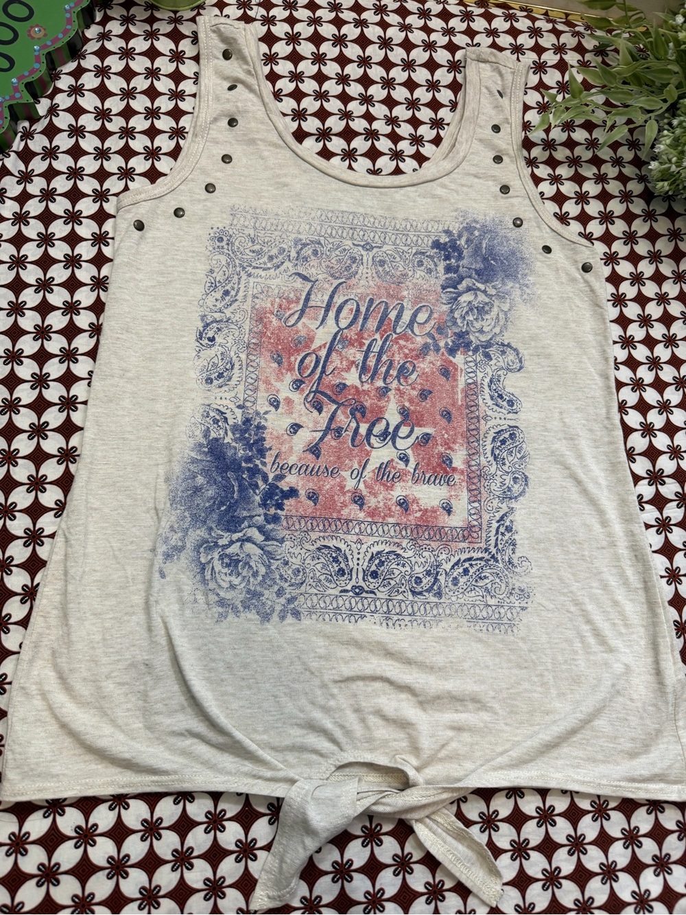 Graphic 4th July Tie-Front Tank Top